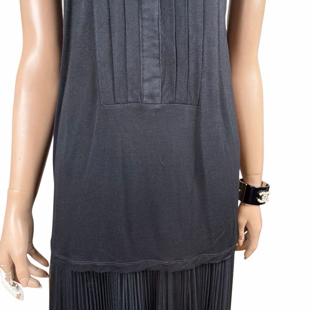 Givenchy Black Sleeveless Pleated Front Viscose Tunic Top Lambskin Trim Size M ( - Picture 5 of 13